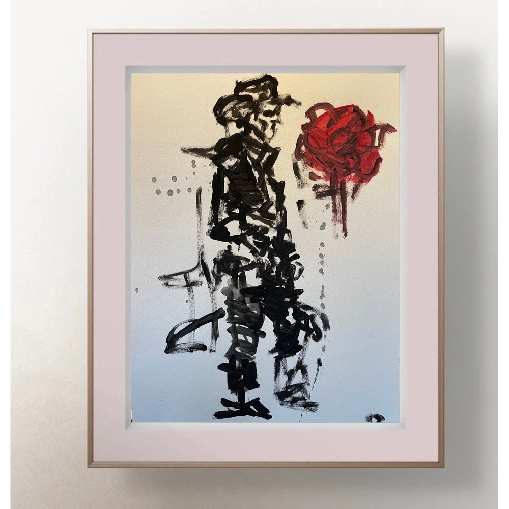 OMAN Original Cowboy Painting 9x12 Western Gothic Rose Art Modern Expressionist